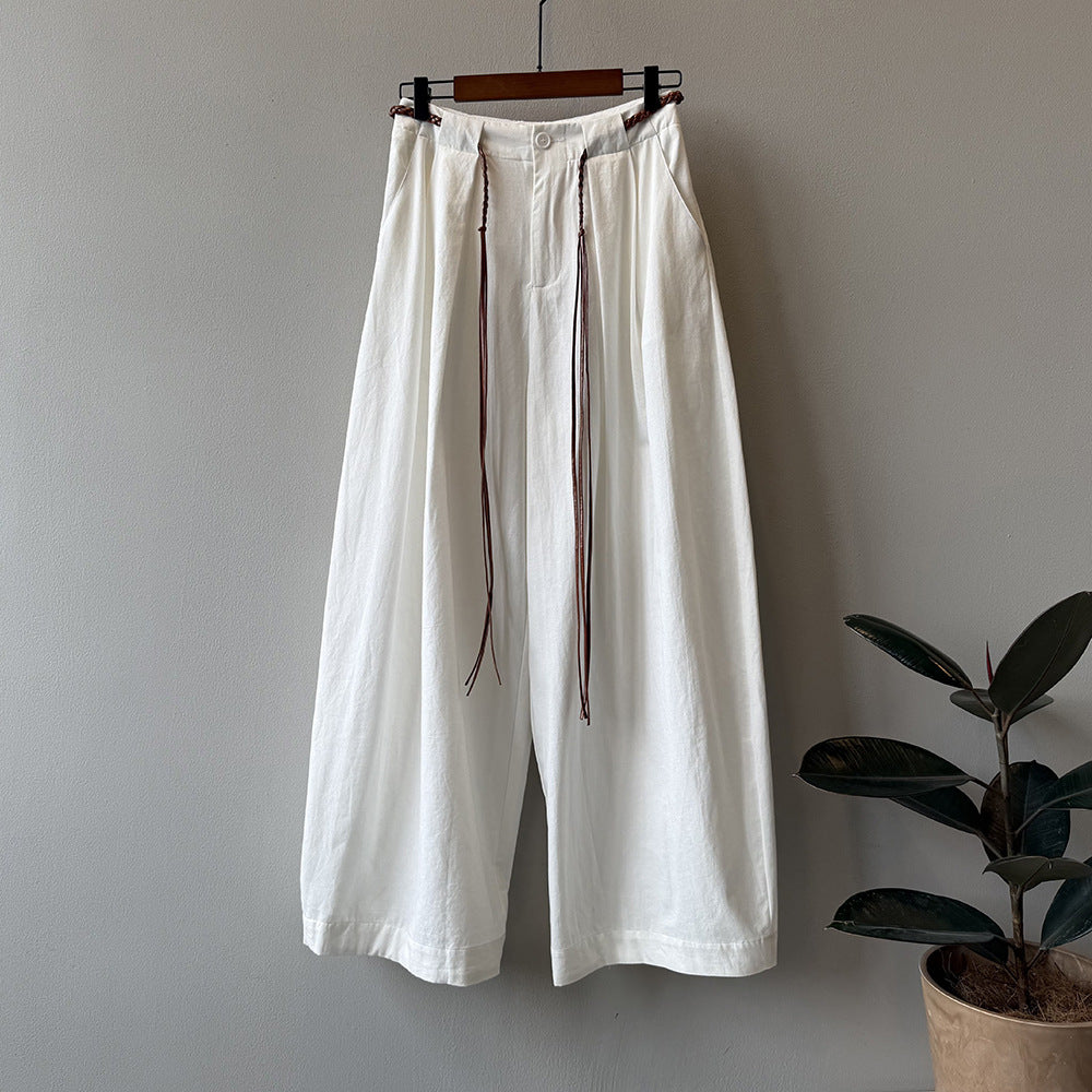 Dame afslappede linnedbukser med bred ben og justerbar talje Stilla