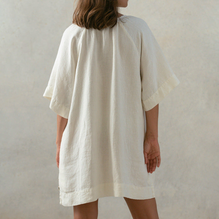 Dame afslappet linnedragt med sidelommer og løs pasform Stilla