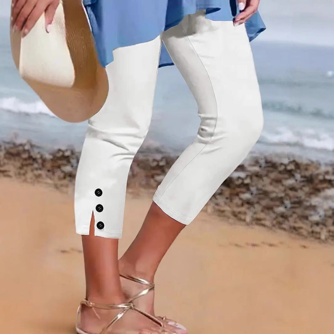 Dame Capri-Leggings med unikt knapdetalje Stilla
