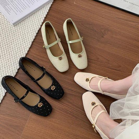 Dame Dekorative Mary Jane Ballerinaer med Strass-accenter Stilla