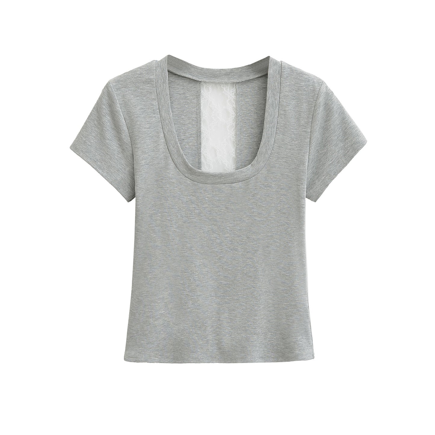 Dame afslappet rundhals T-shirt med delikat spids ryg Stilla