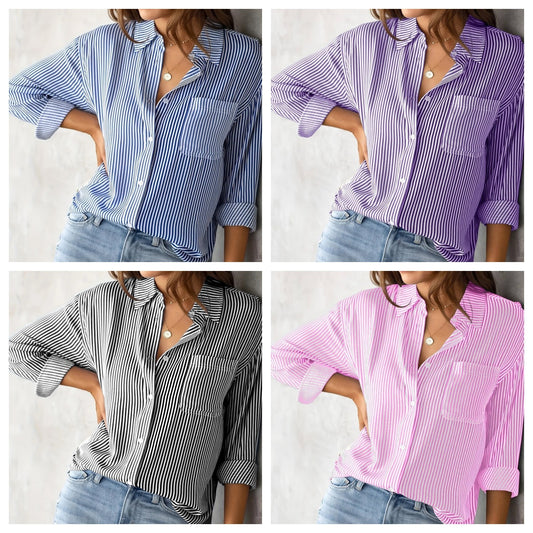 Dame afslappet elegant bluse med striber Stilla