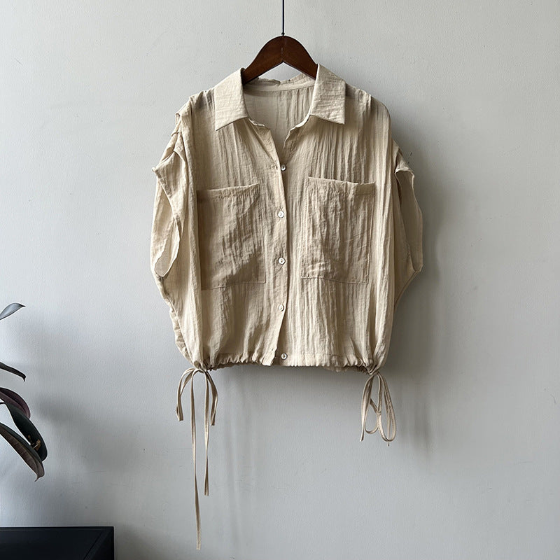 Dame afslappet bluse med justerbar talje og brystlommer Stilla