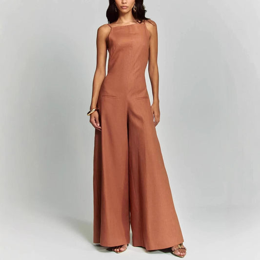 Dame jumpsuit med bredt skåret ben og stropløs top Stilla
