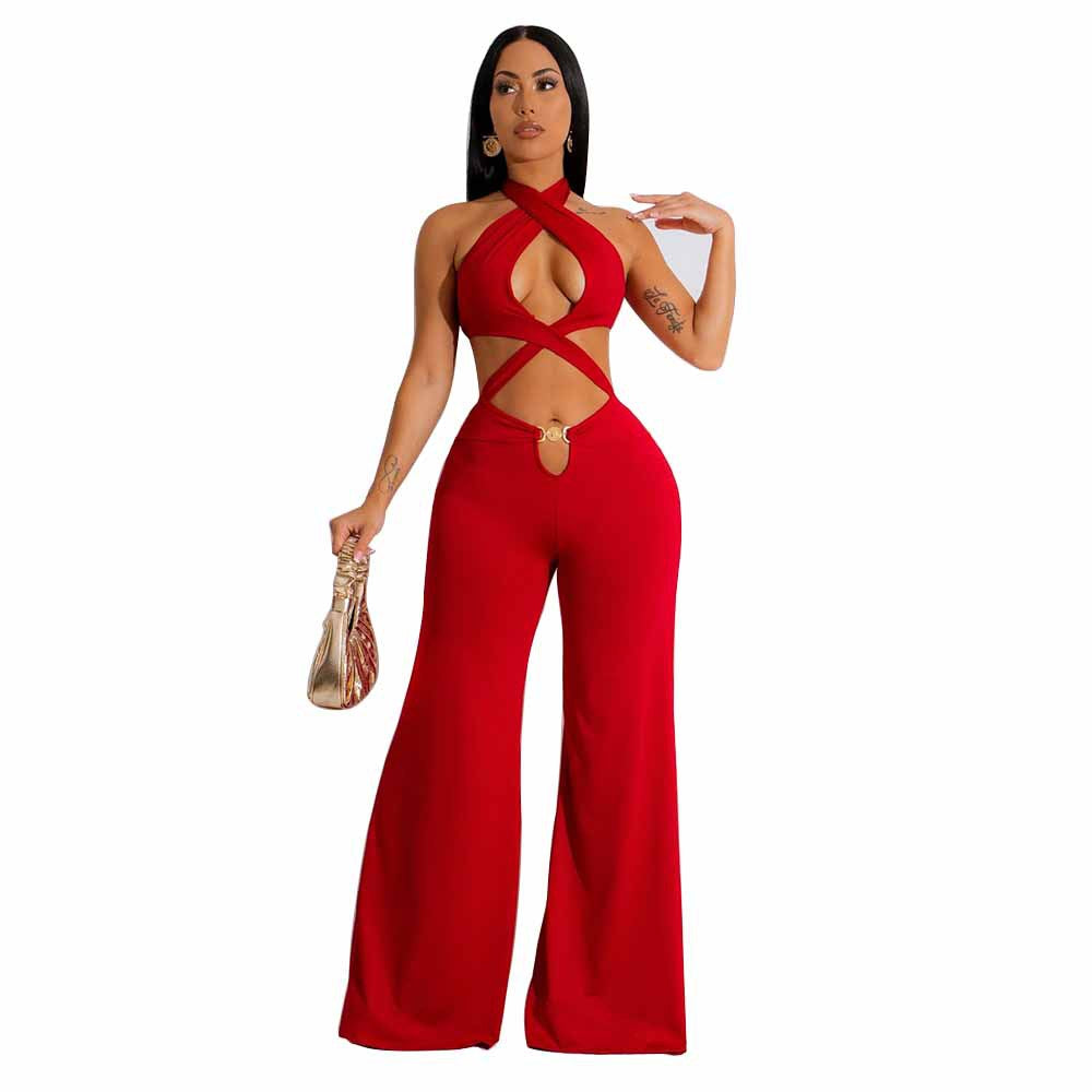 Dame Cut-Out Jumpsuit med elegant halsdesign og bredt ben Stilla