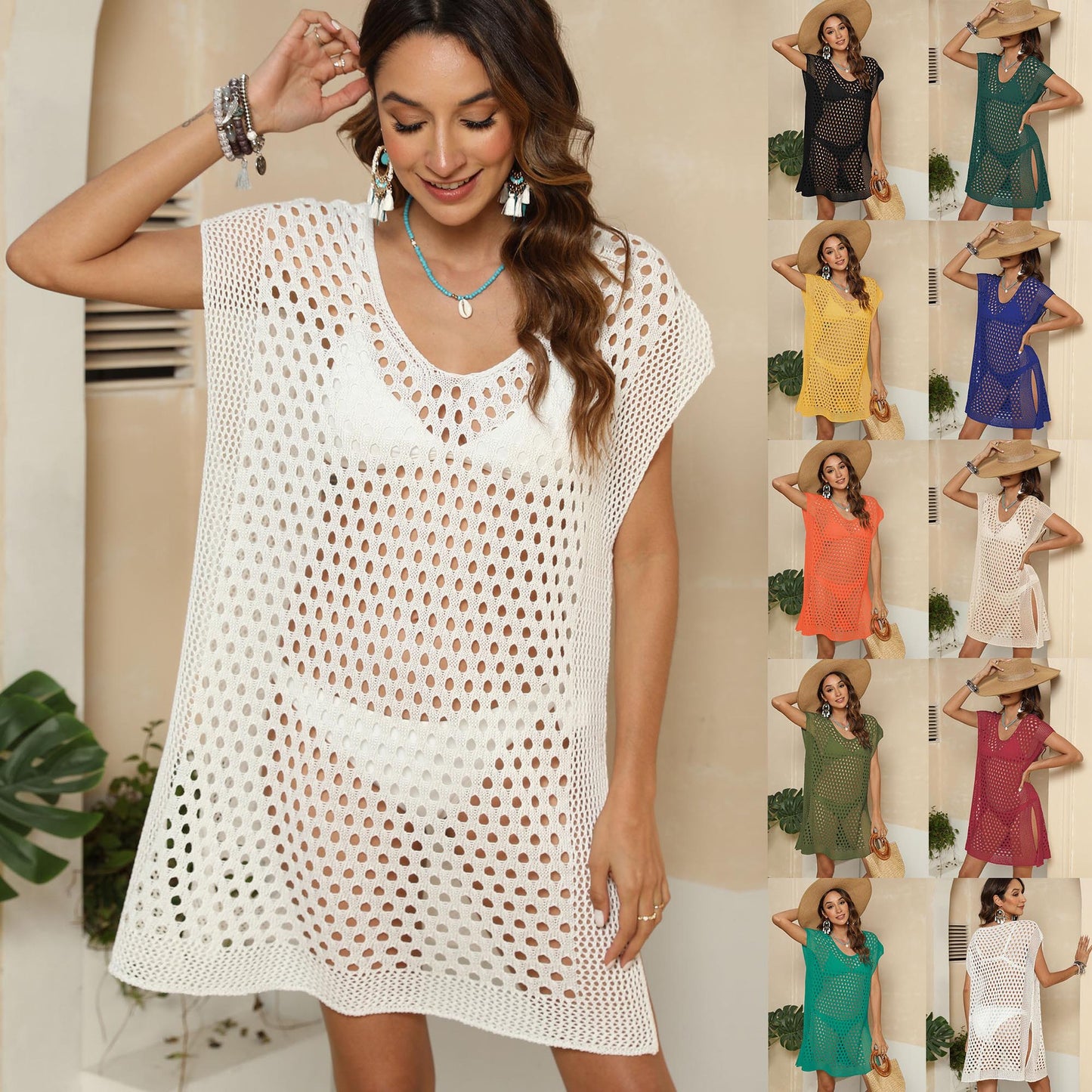 Dame Åben Strik Strand Cover-Up Kjole Stilla