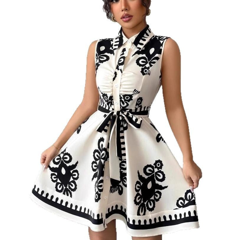 Dame elegant knaplukning minikjole med bindebælte Stilla