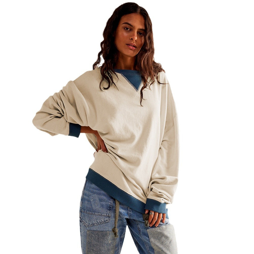 Dame afslappet oversized sweatshirt med kontrasterende ribkanter og løs pasform Stilla