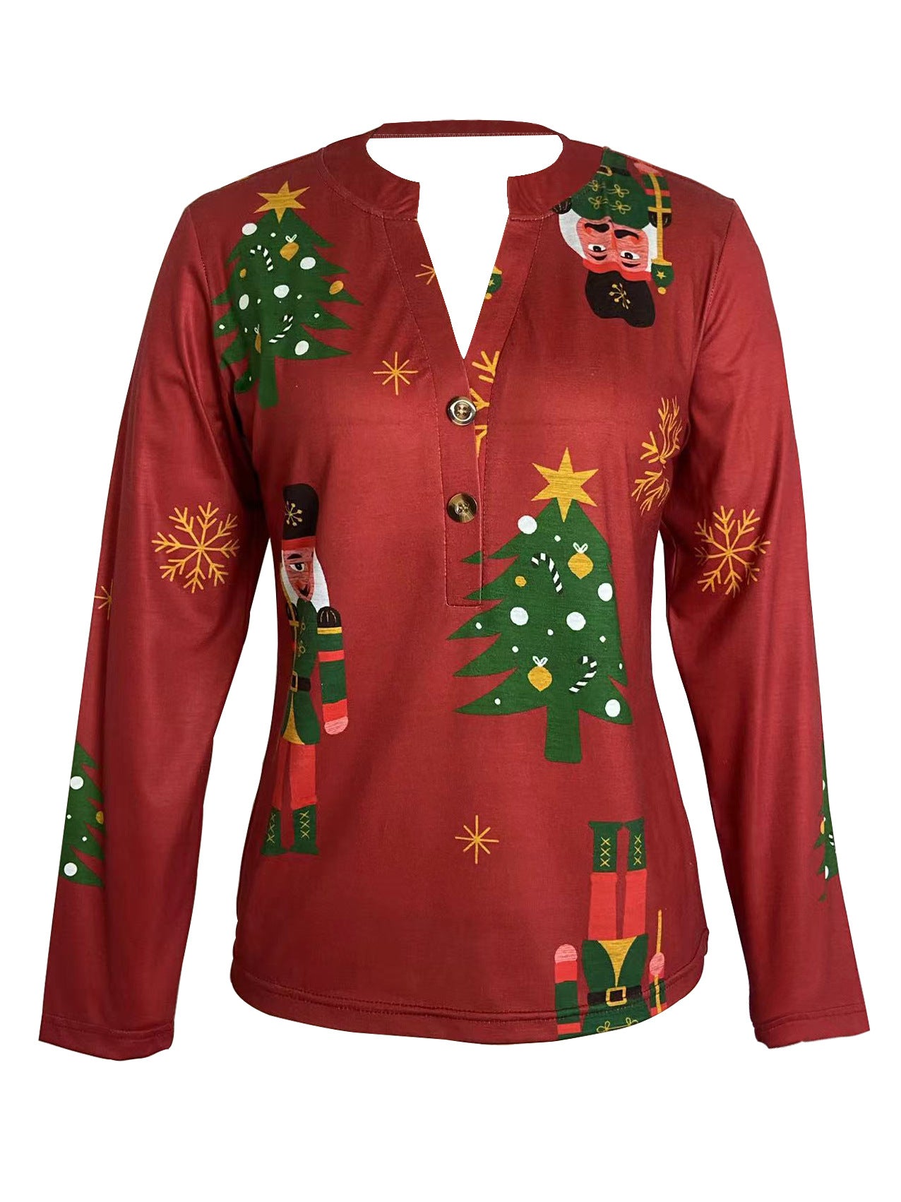 Dame afslappet langærmet shirt med festlig print og knapdetaljer Stilla