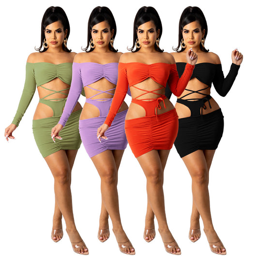 Dame Cut-Out Mini-Kjole med lange Ærmer og raffinerede Rüschendetails Stilla