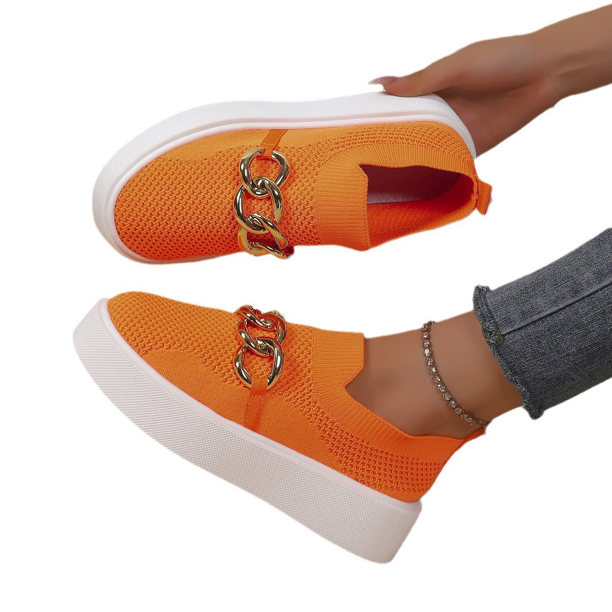 Dame Mode Sneakers med glitrende kæde dekoration Stilla