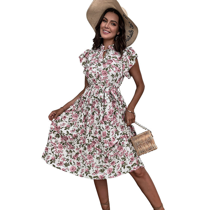 Dame Elegant Floral Vikkjole med justerbar talje Stilla