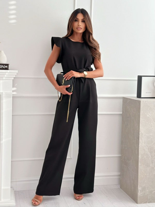 Dame elegant jumpsuit med afslappet taljebælte og flæsedetaljer Stilla