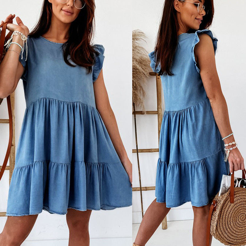 Dame afslappet flæsekjole med voluminøst skørt og åndbart stof Stilla