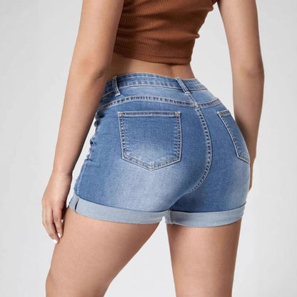 Dame High-Waist Jeans-Shorts med destroyed detaljer og fashionable sømme Stilla