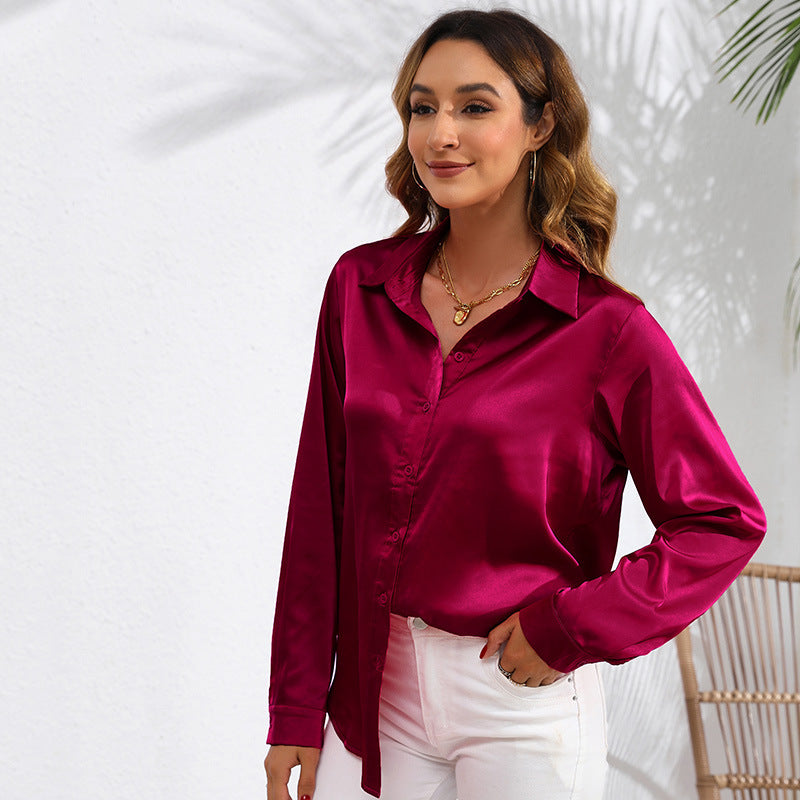 Dame elegant knyttet bluse i satin Stilla