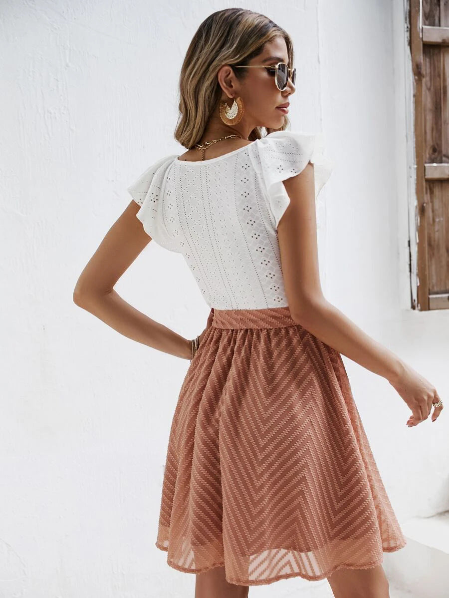 Dame Elegant Eyelet Top med flydende Faldskørt Stilla