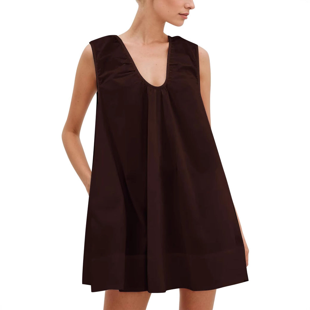 Dame afslappet maxikjole med dyb V-udskæring og bred pasform Stilla