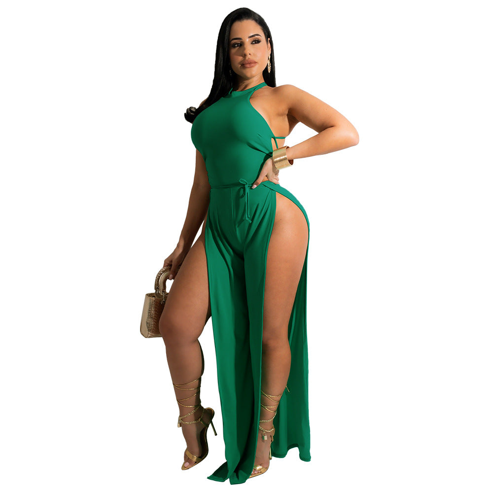 Dame Elegant Højhalset Jumpsuit med Høj Skæring og Sideslids Stilla
