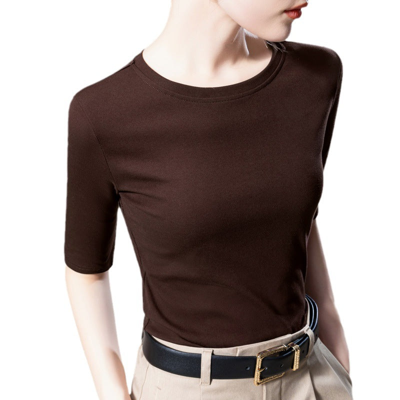 Dame Kortærmet T-Shirt med blød, elastisk bomuldsblanding og klassisk rund halsudskæring Stilla