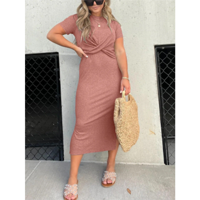 Dame afslappet Maxi-kjole med knude-detalje og kortærmet snit Stilla