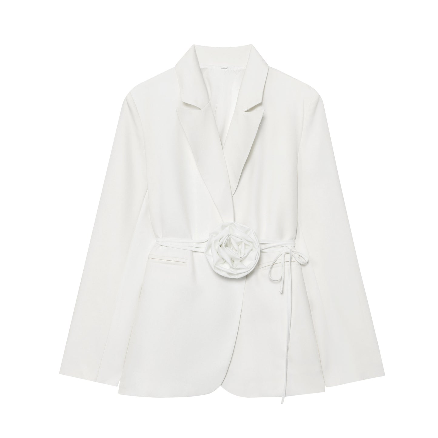 Dame Elegant Blazerjakke med Blomsterapplikation og Taljeret Snit Stilla