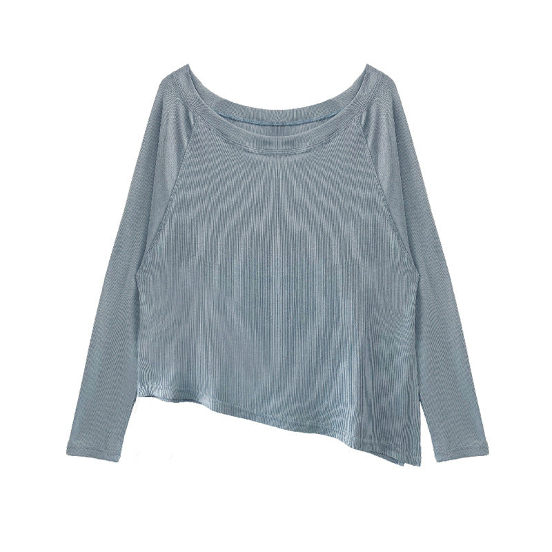 Dame afslappet langærmet skjorte med asymmetrisk snit og blød bomuldsblanding Stilla