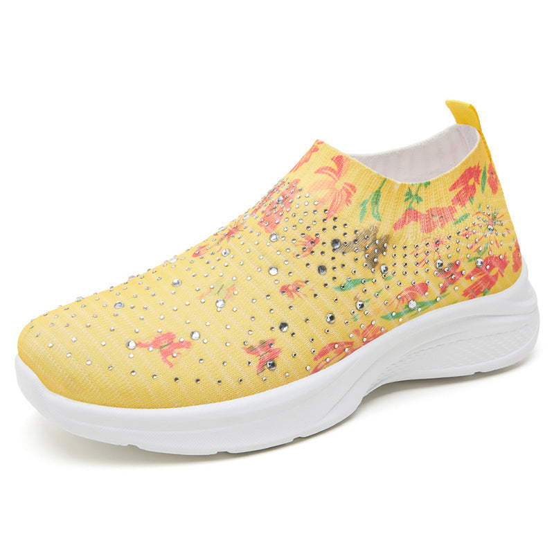 Dame Elastiske Slip-On Sneakers med floralt Strassdesign og dæmpende sål Stilla