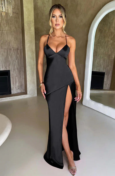 Dame Elegant Maxi-kjole med dyb slids og smalle spaghetti-stropper Stilla
