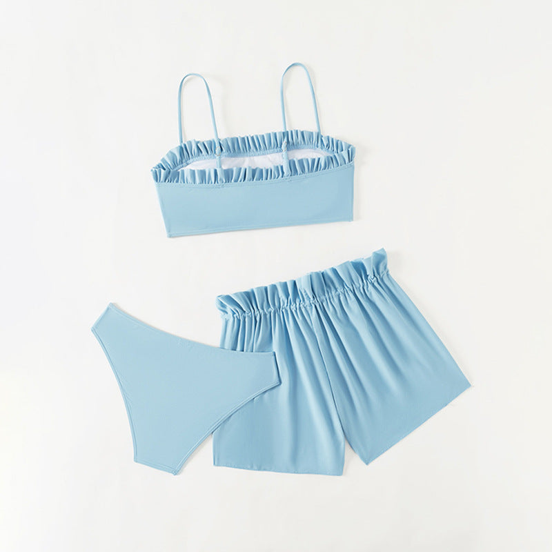 Dame Cropped Bikini-sæt med volangtop og praktiske shorts Stilla