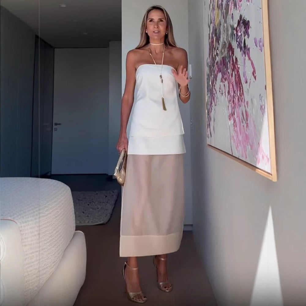 Dame elegant bandeau kjole med flydende skørt Stilla