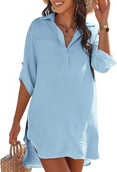 Dame afslappet strand skjorte kjole med praktisk slids og knapdetaljer Stilla