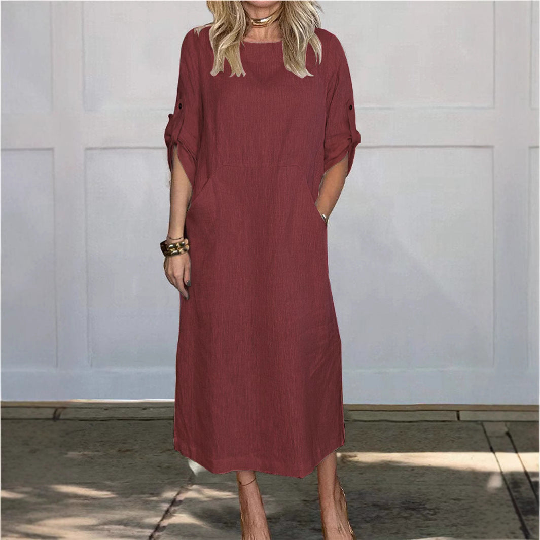 Dame afslappet maxikjole med praktisk lomme-design og trendy langærmet Stilla