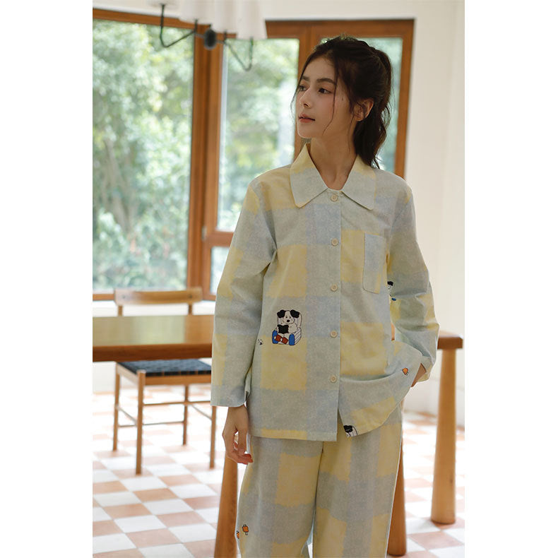 Dame afslappende pyjamassæt med kreativt dyremotiv og komfortable detaljer Stilla