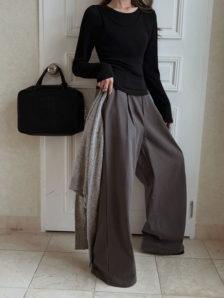 Dame afslappet longsleeve med dekorativt indpakningsdetalje Stilla