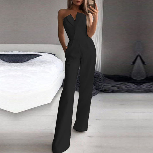 Dame Elegant Jumpsuit med Rynker og struktureret Overdel Stilla