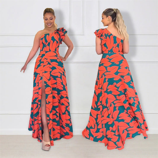 Dame Elegant aftenkjole med en-sidet strop og højt slids Stilla