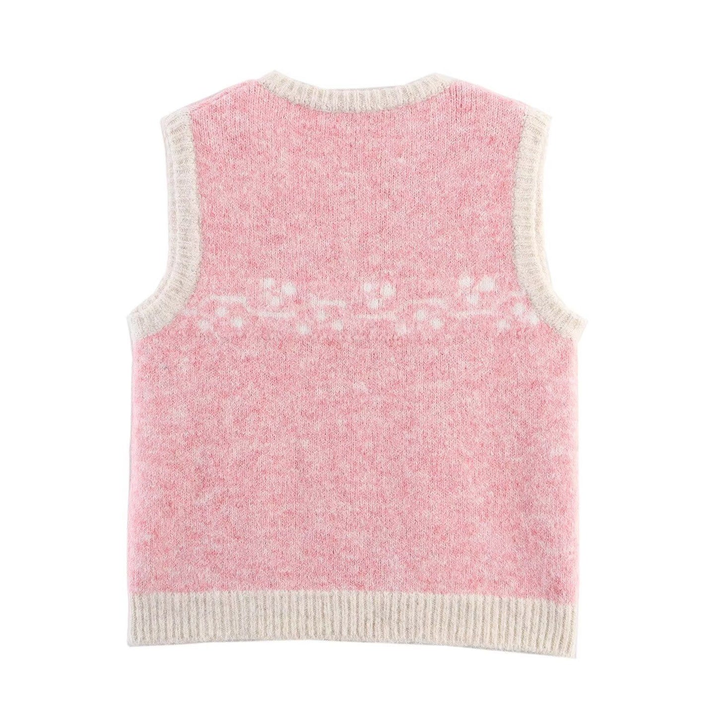 Dame strikvest med blomsterdesign og knaplukning Stilla