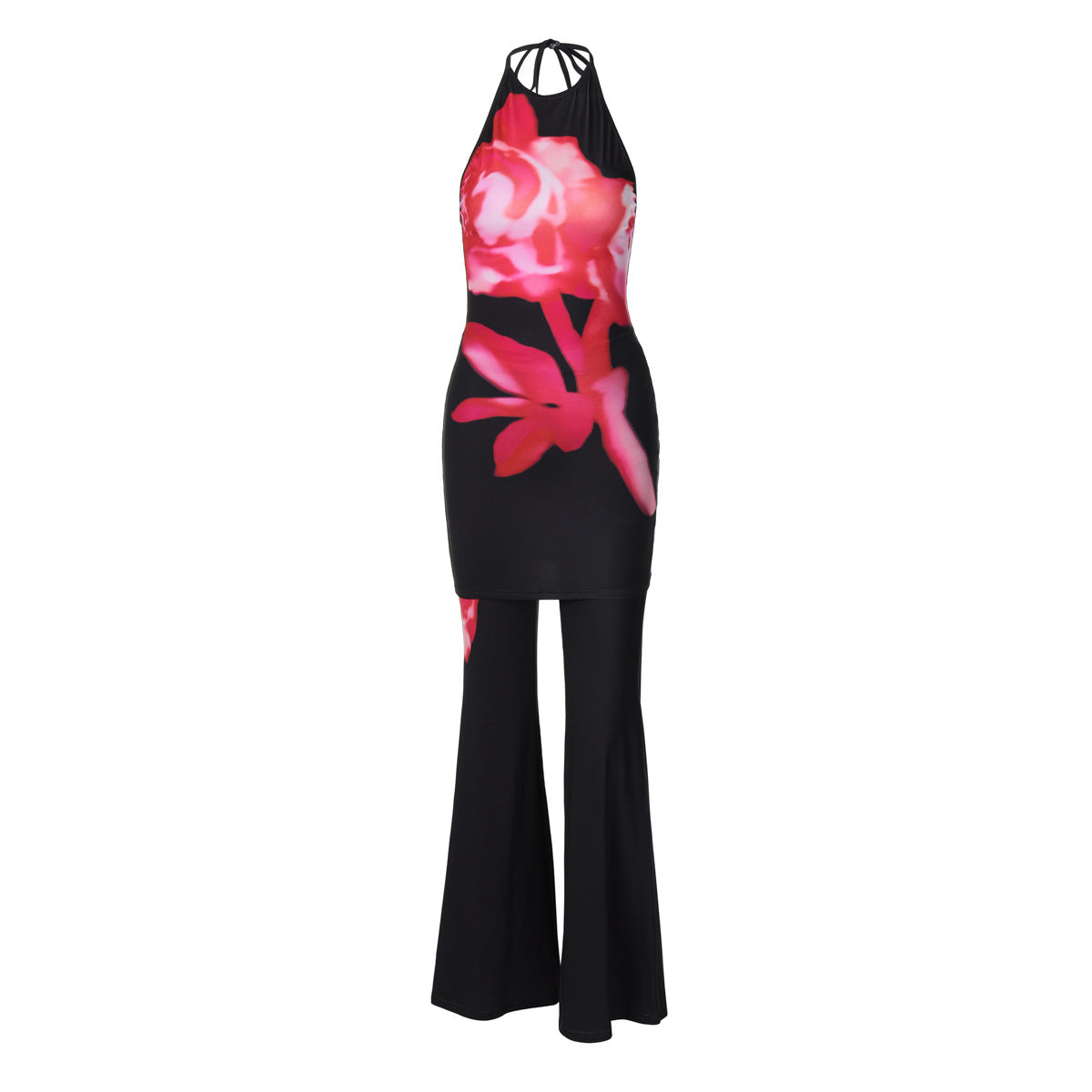 Dame Elegante Halsbånd-Jumpsuit med blomstertryk og tætsiddende snit Stilla