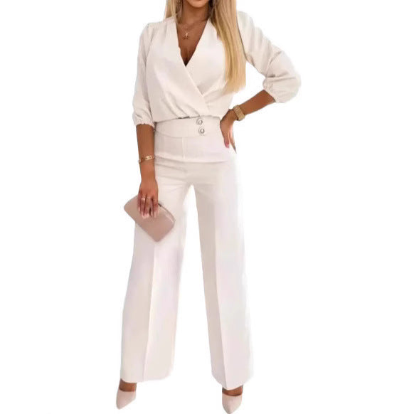 Dame elegant kombination af blazer og brede bukser Stiila