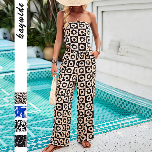 Dame luftig jumpsuit med grafisk design og bredt ben Stilla