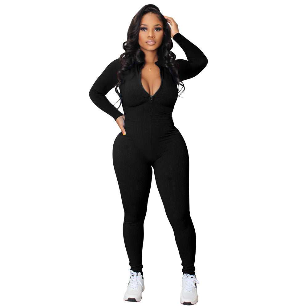 Dame sporty langærmet jumpsuit med lynlås og tætsiddende snit Stilla