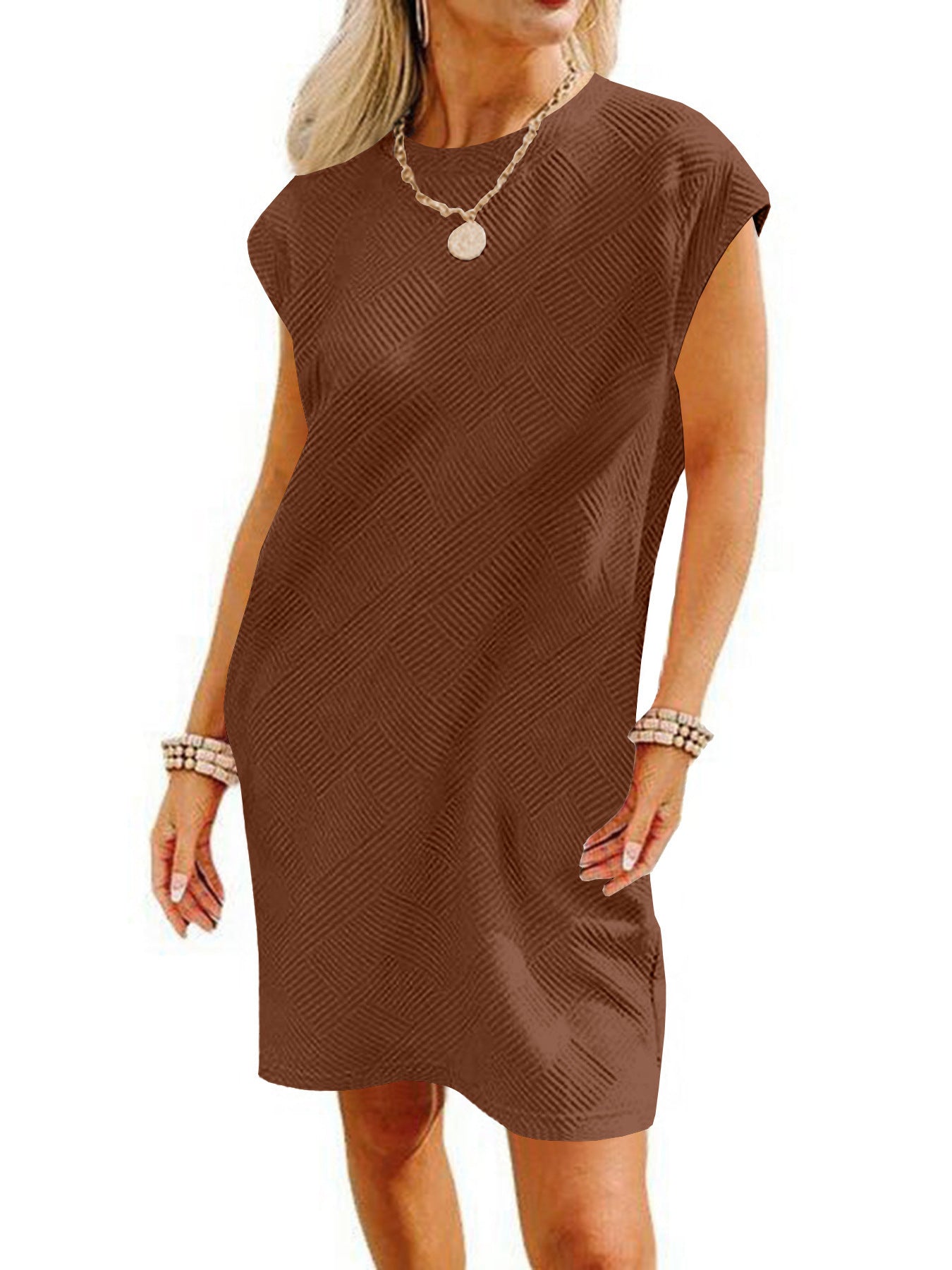 Dame afslappet kort kjole med fashionable struktur mønster og komfortabel pasform Stilla