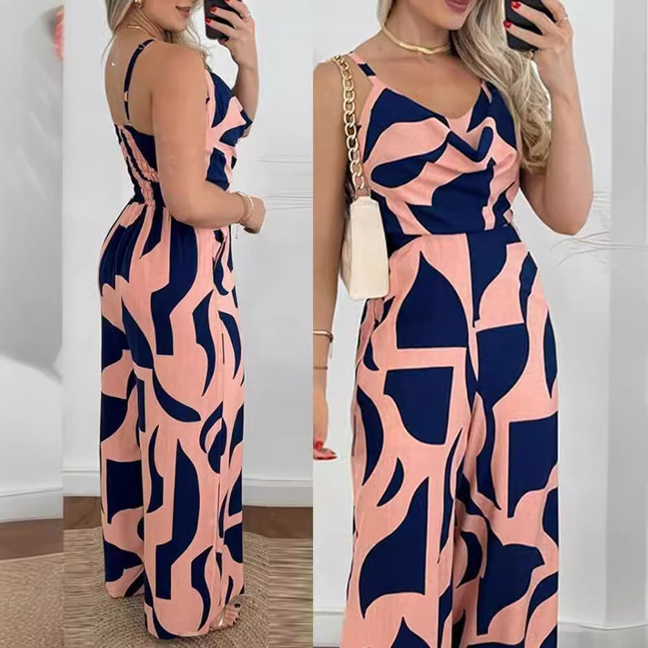 DameElegant Jumpsuit med drapering og blomstermønster Stilla