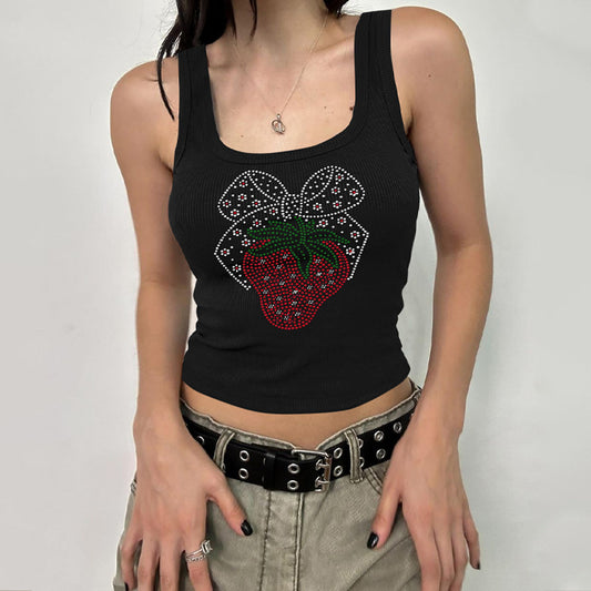 Dame Crop-Top med strass-applikation og feminin design Stilla