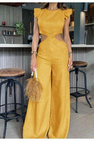 Stilla | Rund Hals Ruffle Løse Bukser Jumpsuit