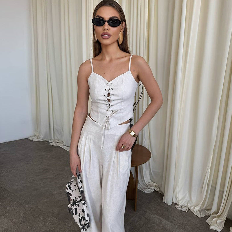 Damer elegant jumpsuit-sæt med smal overdel og bredt bukseben Stilla
