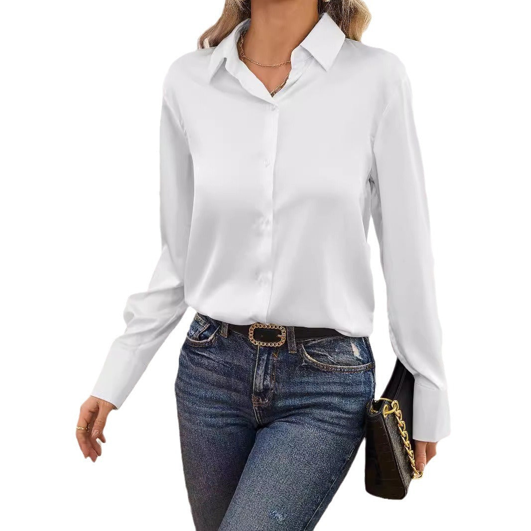 Dame elegant bluse med klassisk krave Stilla