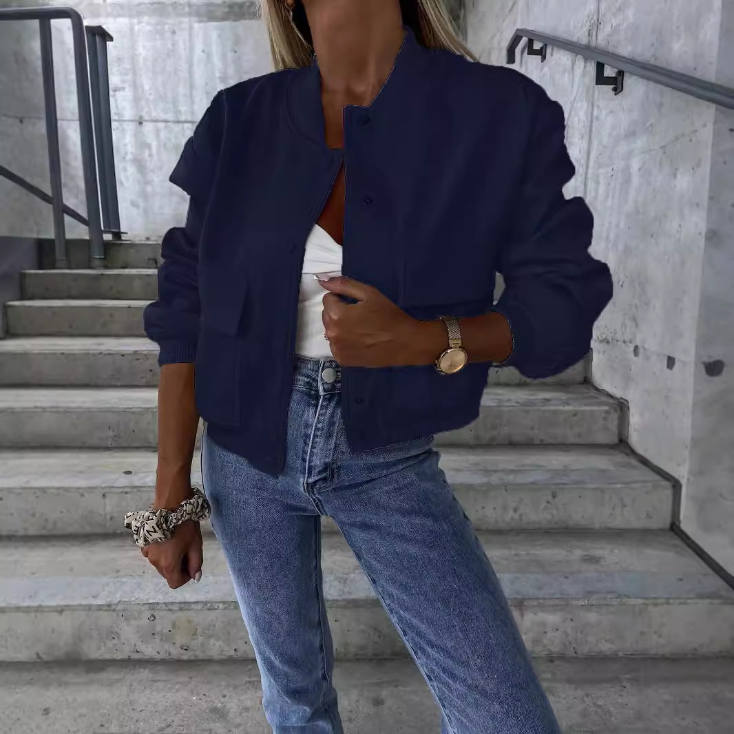 Dame afslappet bomberjakke med lommer og tryknaplukning Stilla