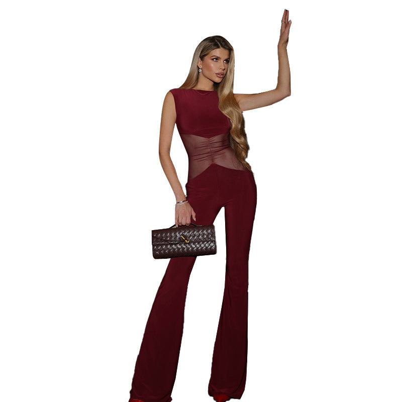 Kvinder Flared Jumpsuit med transparent detaljering Stilla